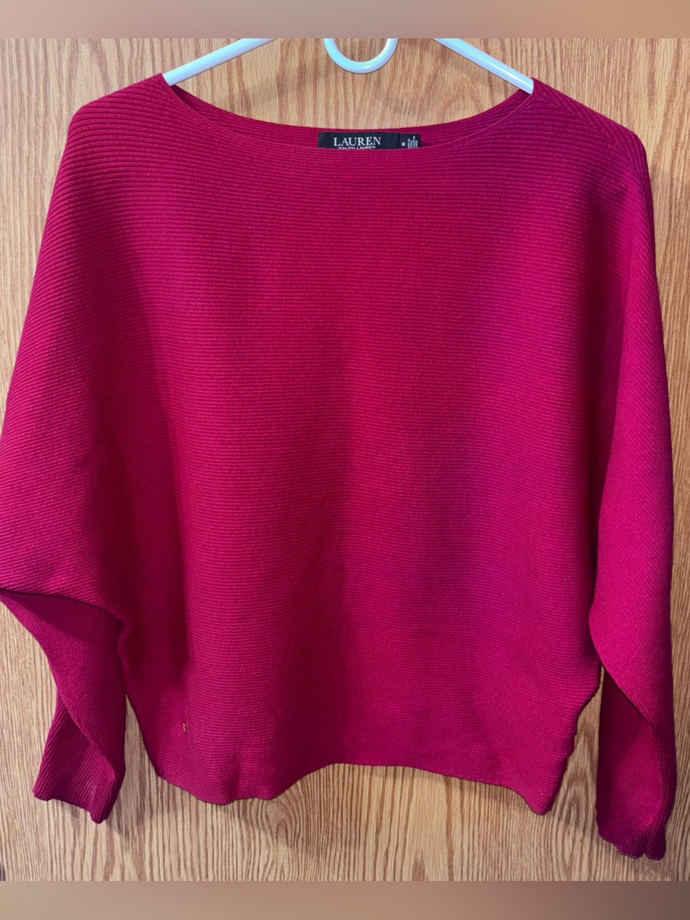 Lauren Ralph Lauren Women's Red Boatneck Bat Wing Sweater